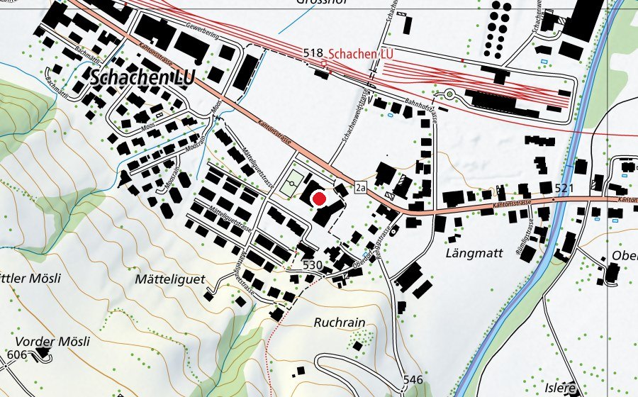 Map showing the location of Schulhaus Schachen (School)