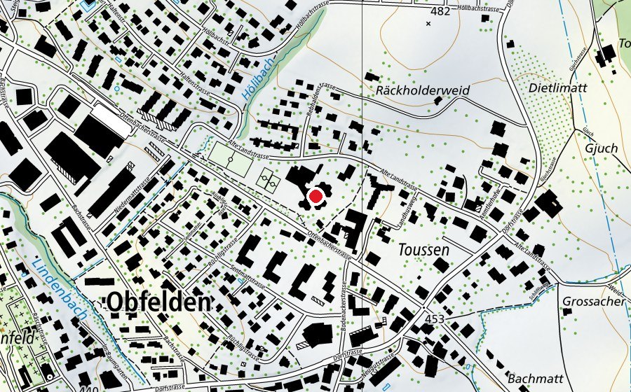 Carte indiquant l’emplacement de Schulhaus Schlossächer (École)