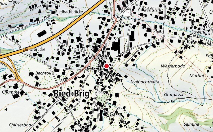 Carte indiquant l’emplacement de Schulhaus Schlüocht (École)