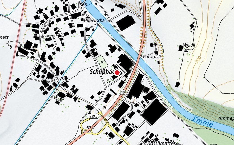 Carte indiquant l’emplacement de Schulhaus Schüpbach (École)