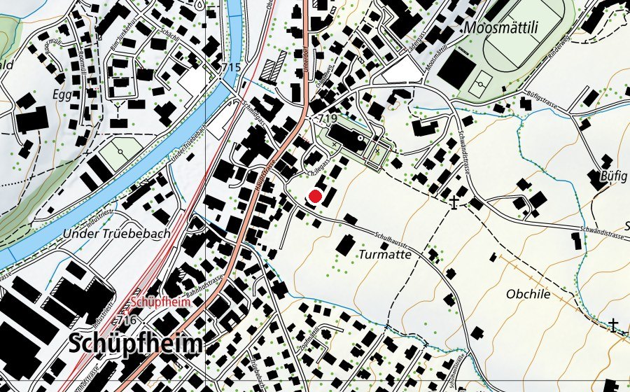 Map showing the location of Schulhaus (School)