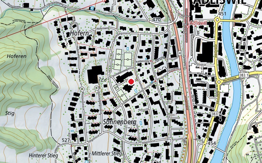 Map showing the location of Schulhaus Sonnenberg (School)