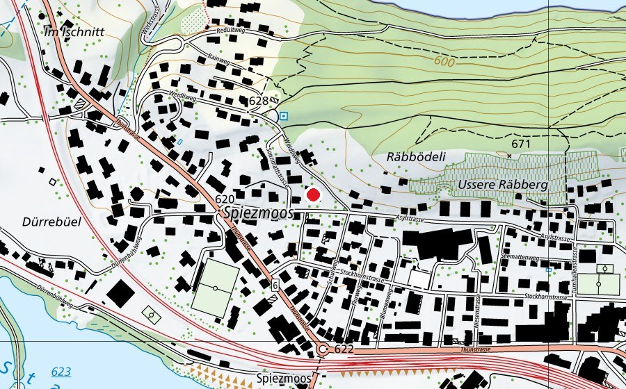 Map showing the location of Schulhaus Spiezmoos (School)