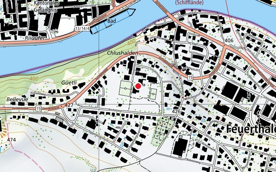 Carte indiquant l’emplacement de Schulhaus Spilbrett (École)