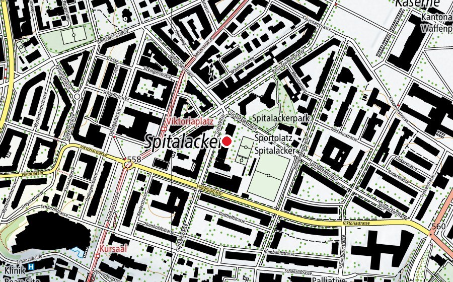 Map showing the location of Schulhaus Spitalacker (School)