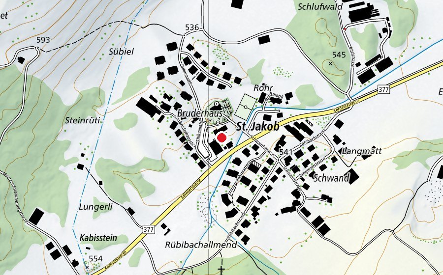Karte mit dem Standort von Schulhaus St. Jakob (Schule)
