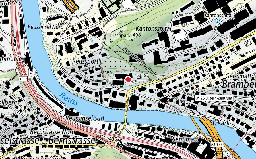 Map showing the location of Schulhaus St. Karli (School)