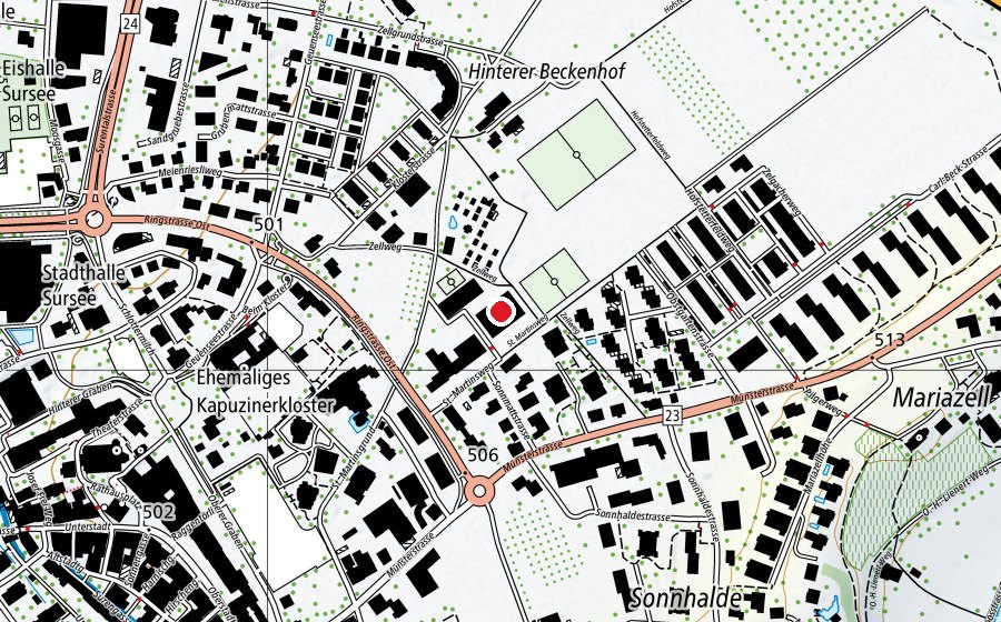 Karte mit dem Standort von Schulhaus St. Martin (Schule)