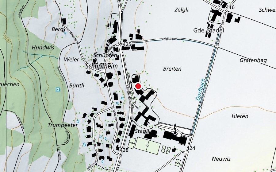 Map showing the location of Schulhaus Stadel Sekundar (School)