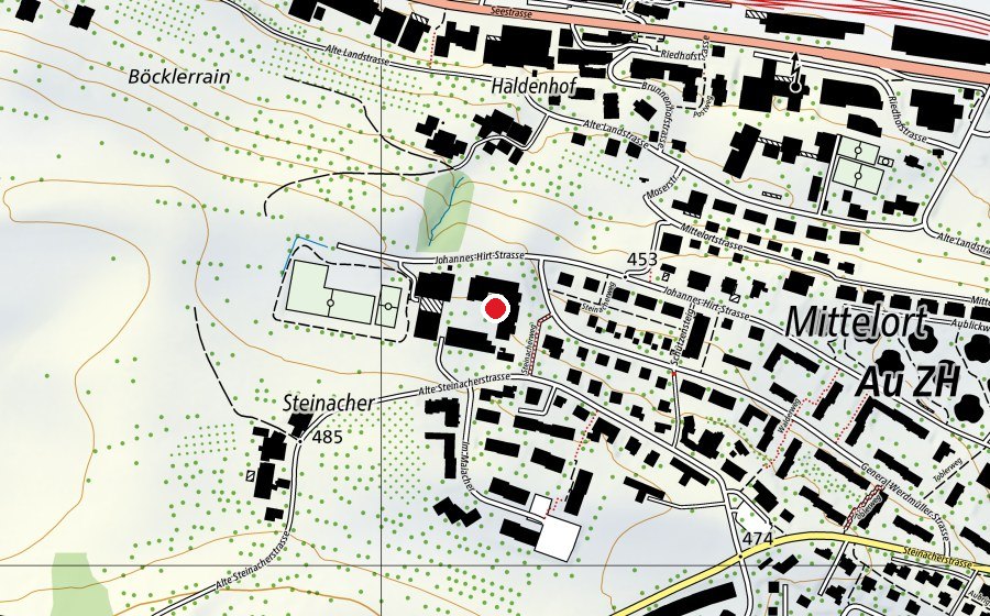 Carte indiquant l’emplacement de Schulhaus Steinacher 1 (Sekundar) (École)