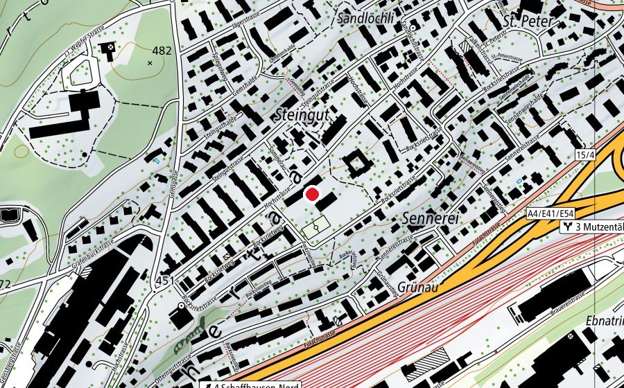 Map showing the location of Schulhaus Steingut (School)