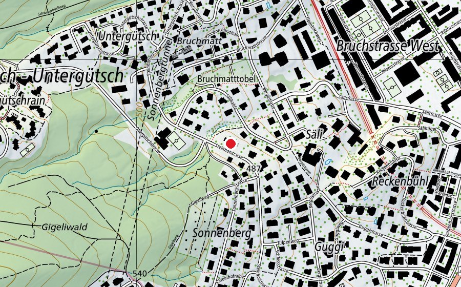 Map showing the location of Schulhaus Steinhof 1 (School)