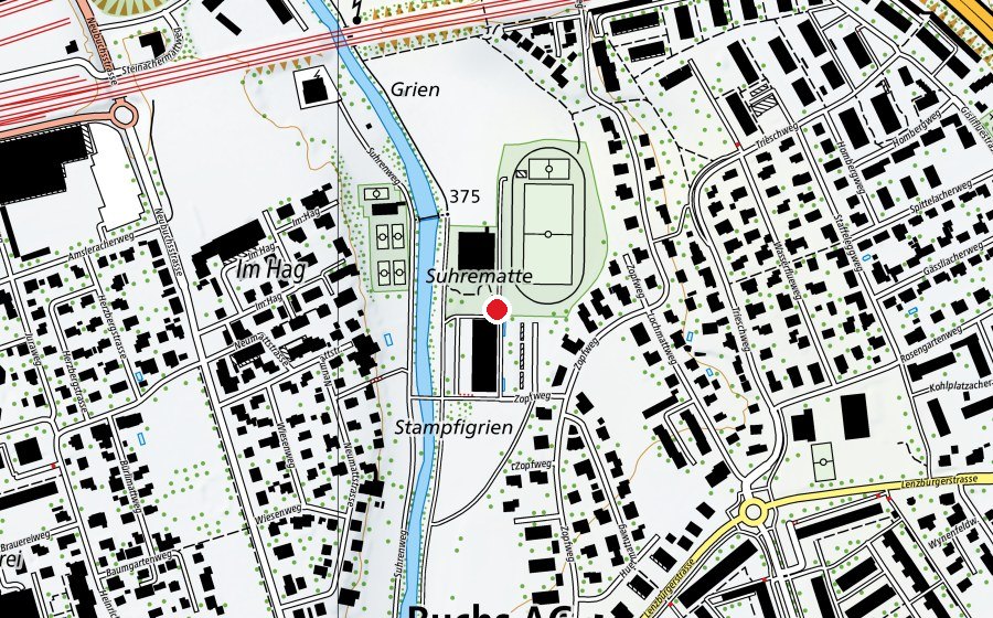 Carte indiquant l’emplacement de Schulhaus Suhrenmatte (École)