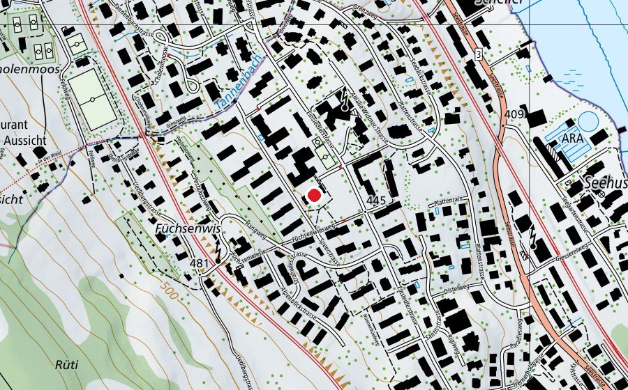 Map showing the location of Schulhaus Tannenbach (School)