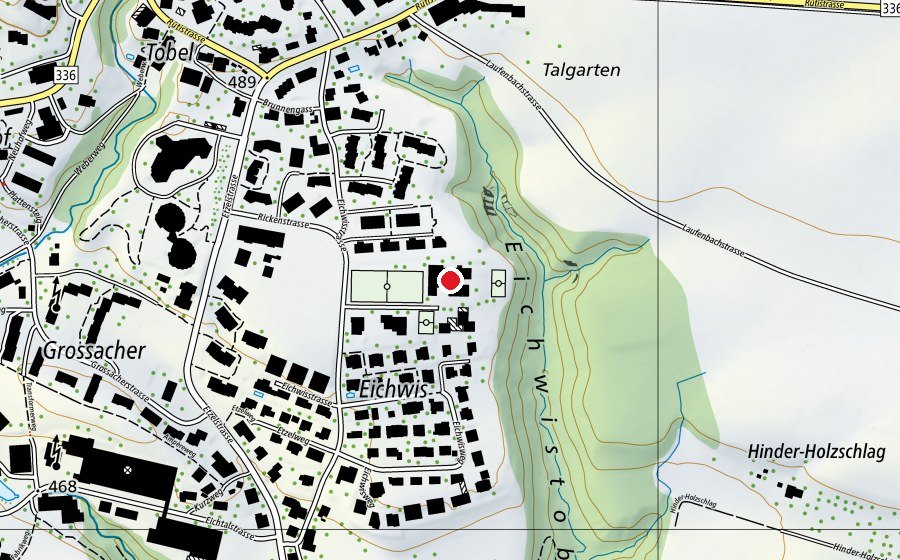 Carte indiquant l’emplacement de Schulhaus Tobel 2 (École)
