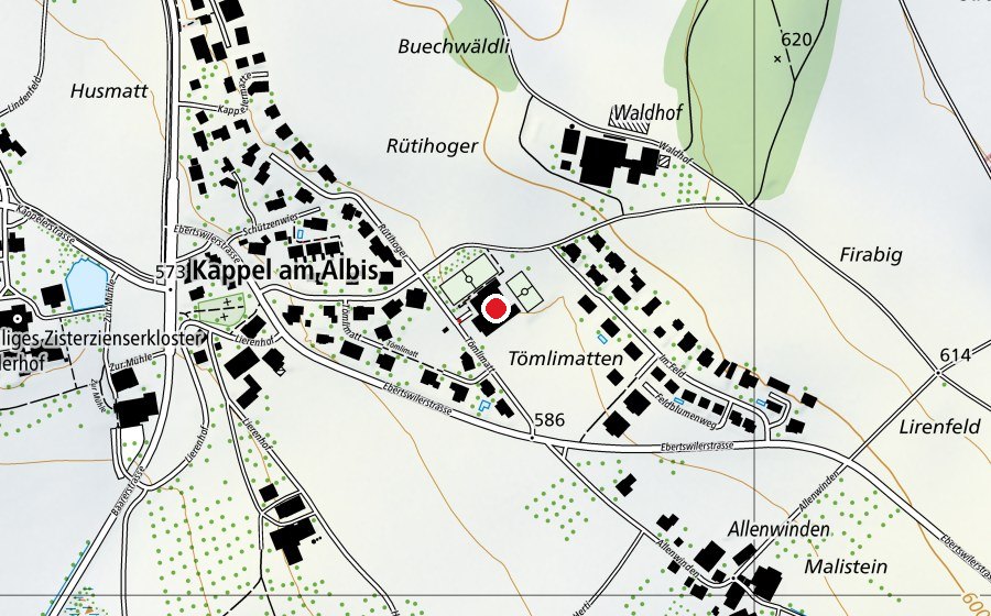 Map showing the location of Schulhaus Tömlimatt (School)
