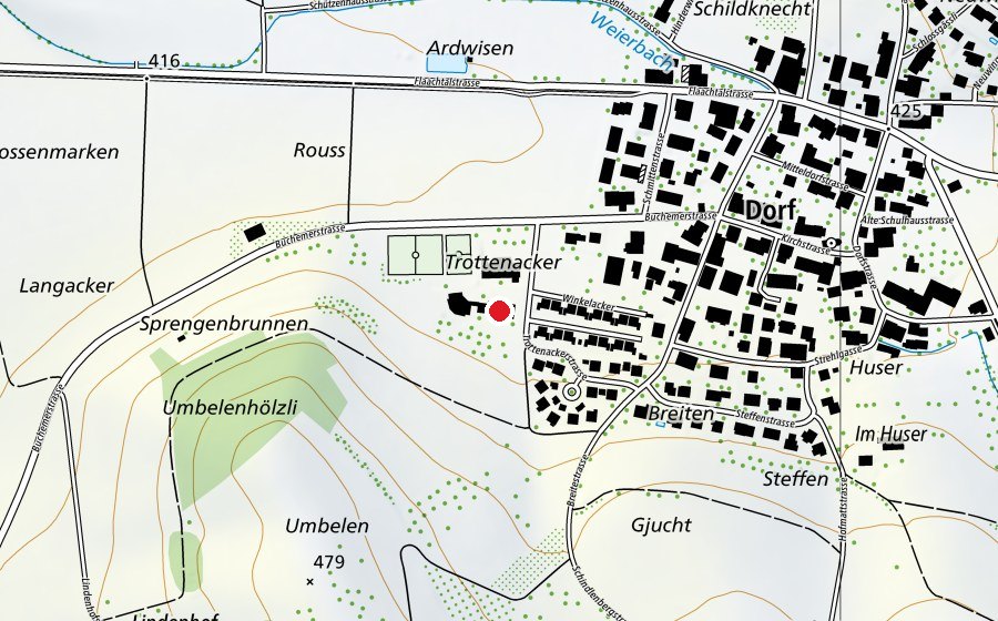 Map showing the location of Schulhaus Trottenacker (School)