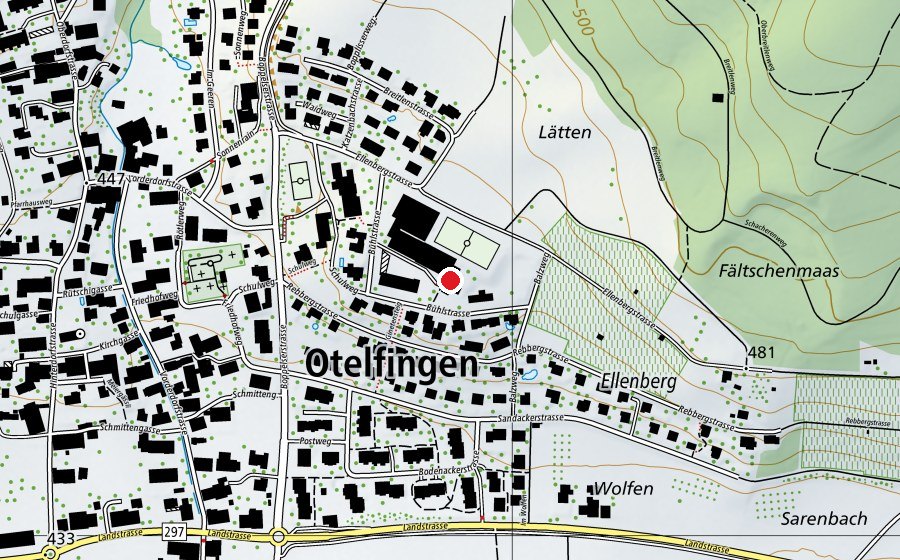Map showing the location of Schulhaus und Kindergarten Bühl (School)