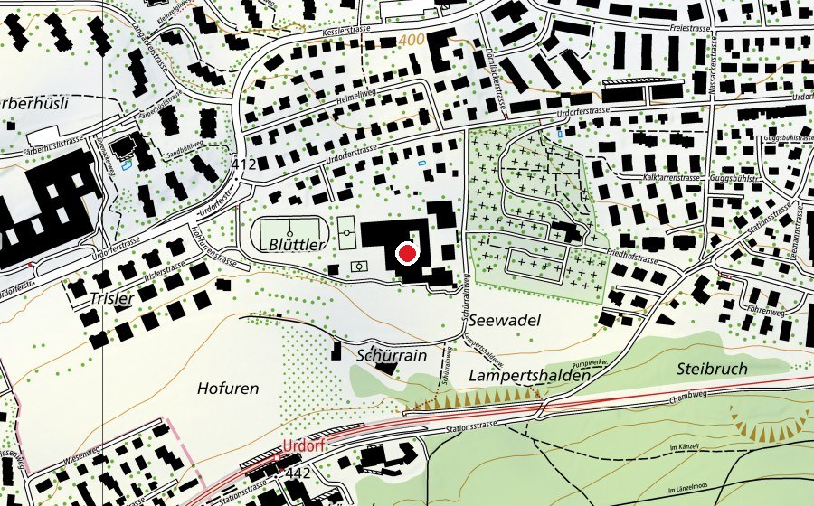 Karte mit dem Standort von Schulhaus und Kindergarten Kalktarren (Schule)