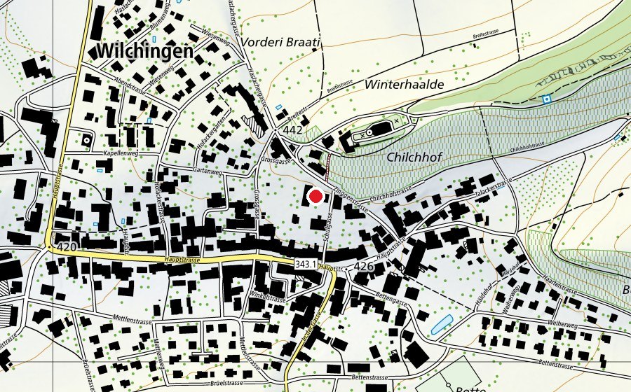 Mappa con la posizione di Schulhaus und Sporthalle Wilchingen (Scuola)