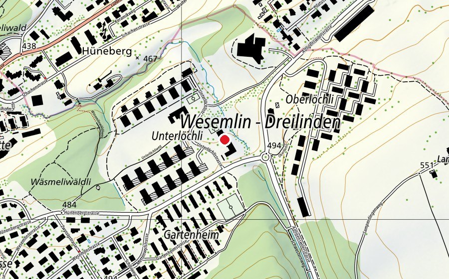 Map showing the location of Schulhaus Unterlöchli (School)