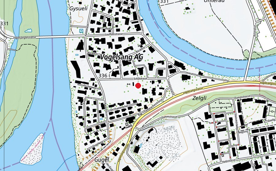 Mappa con la posizione di Schulhaus Vogelsang (Scuola)