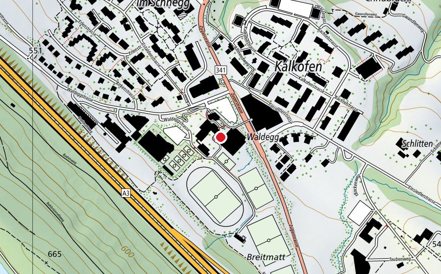 Map showing the location of Schulhaus Waldegg 1+2 (School)