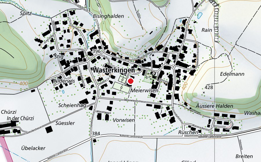 Carte indiquant l’emplacement de Schulhaus Wasterkingen (École)