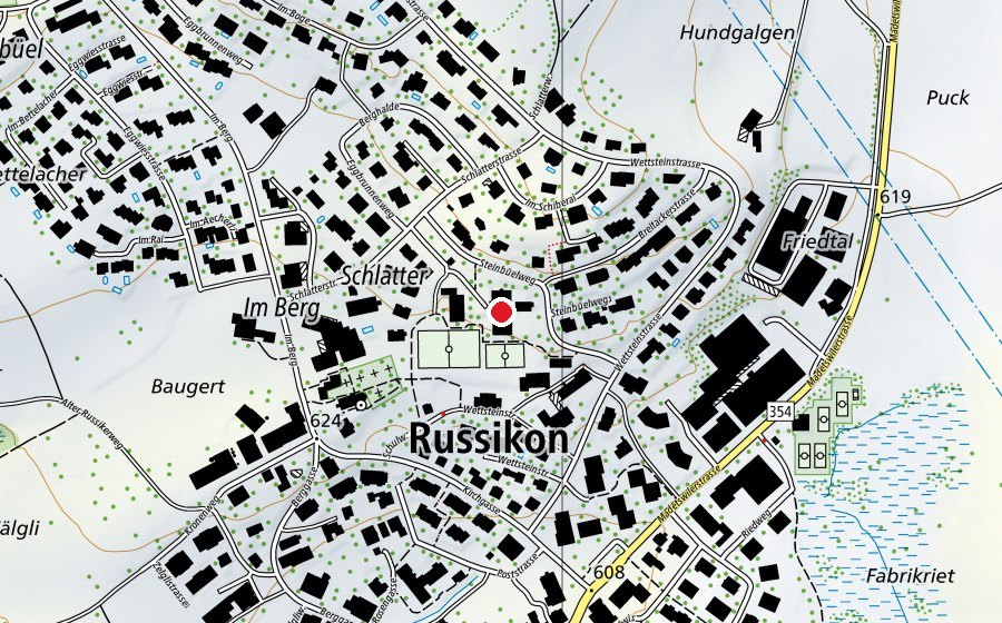 Carte indiquant l’emplacement de Schulhaus Wettstein (École)