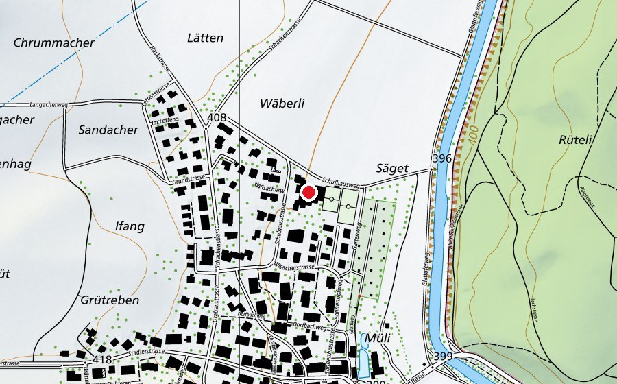 Carte indiquant l’emplacement de Schulhaus Wisacher Primar (École)