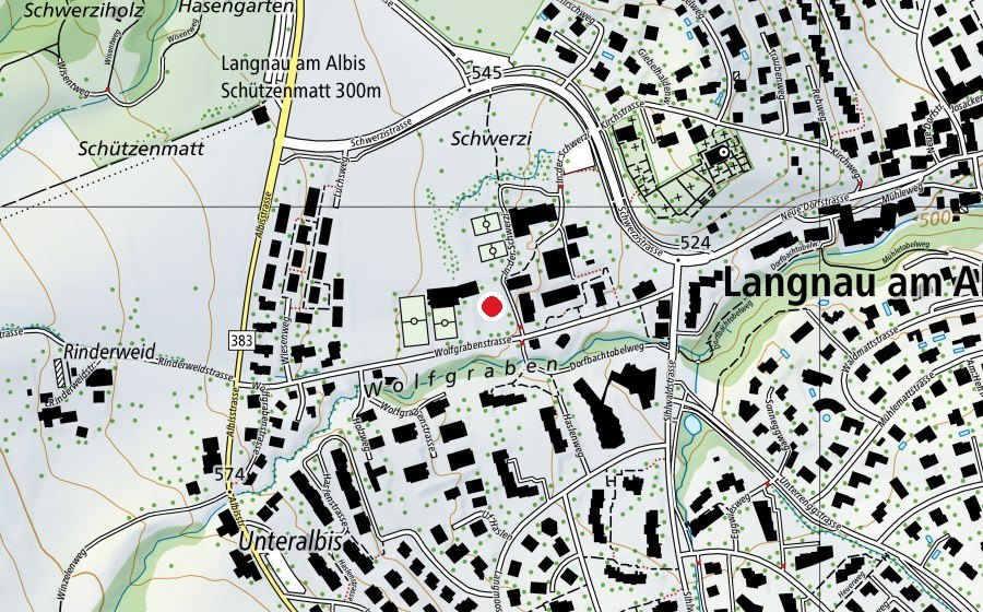 Map showing the location of Schulhaus Wolfgraben (School)