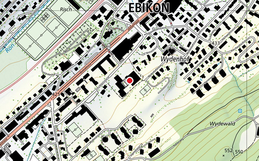 Map showing the location of Schulhaus Wydenhof (School)