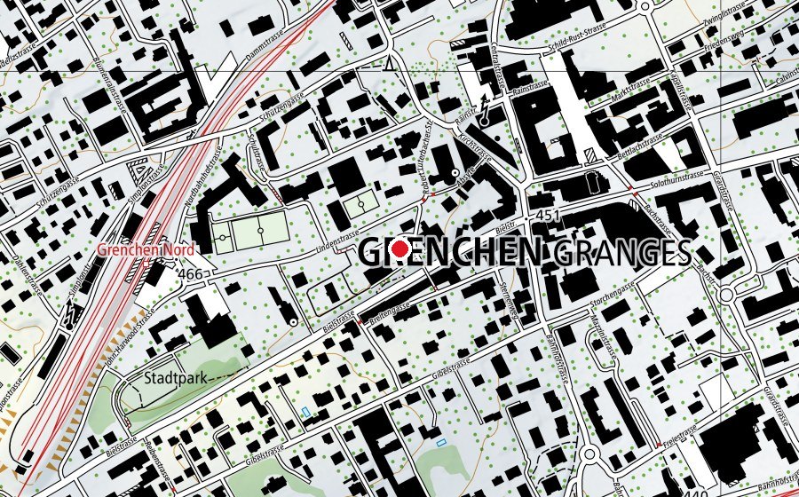 Carte indiquant l’emplacement de Schulhaus Zentrum (École)