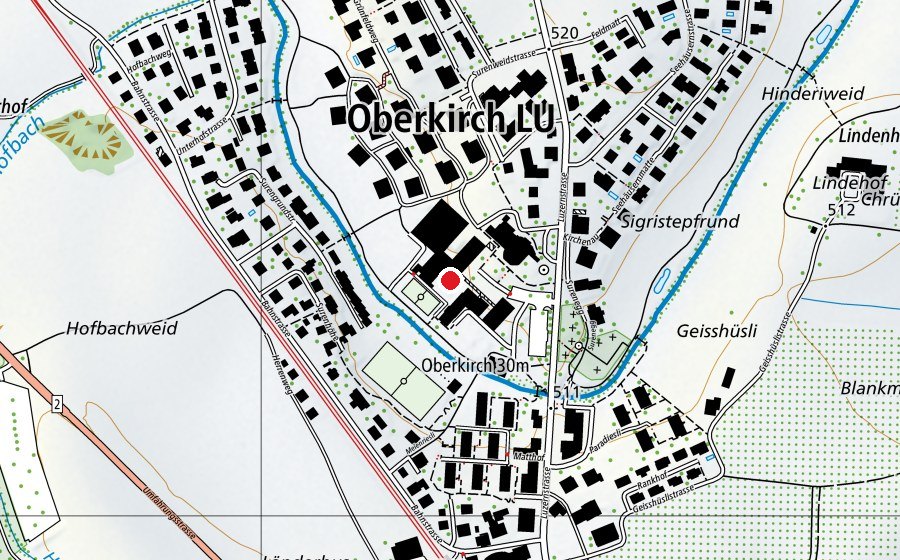 Carte indiquant l’emplacement de Schulhaus Zentrum (École)