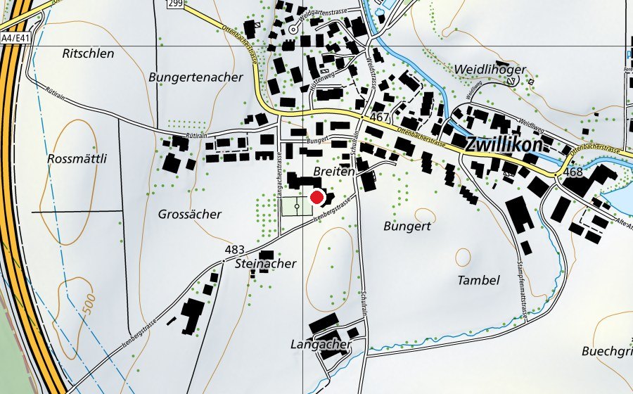 Map showing the location of Schulhaus Zwillikon (School)