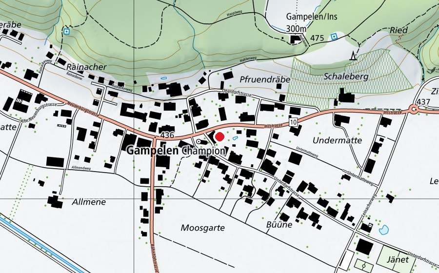 Karte mit dem Standort von Schulplatz Gampelen (Schule)