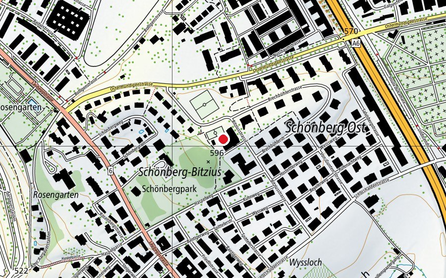 Map showing the location of Schulstandort Altstadt/Schosshalde (School)