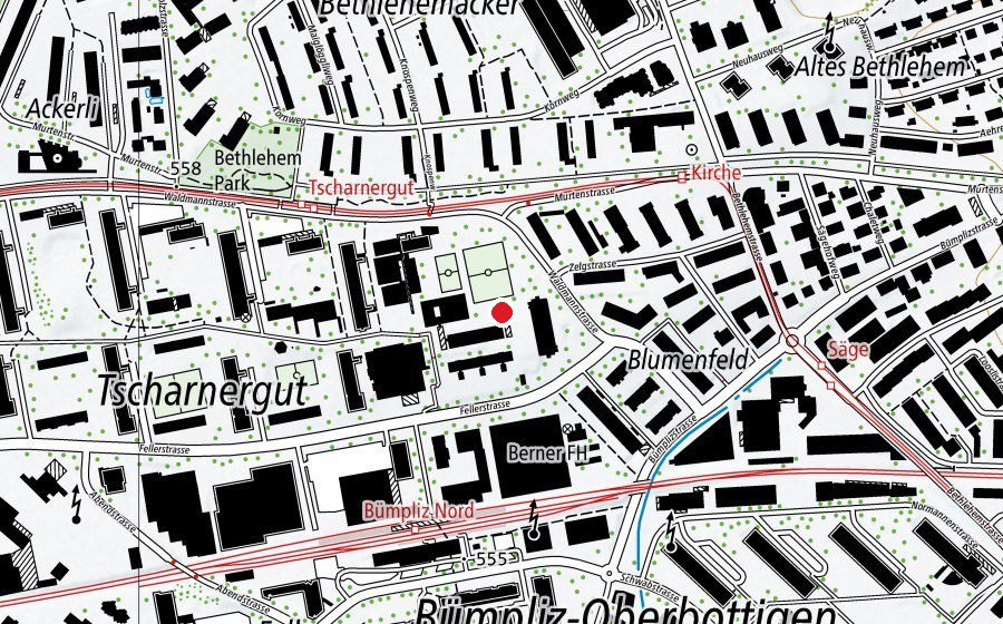 Carte indiquant l’emplacement de Schulstandort Tscharnergut (École)
