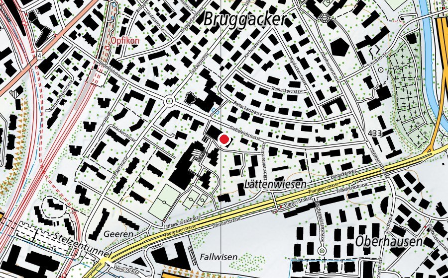 Map showing the location of Schulzentrum Opfikon (School)