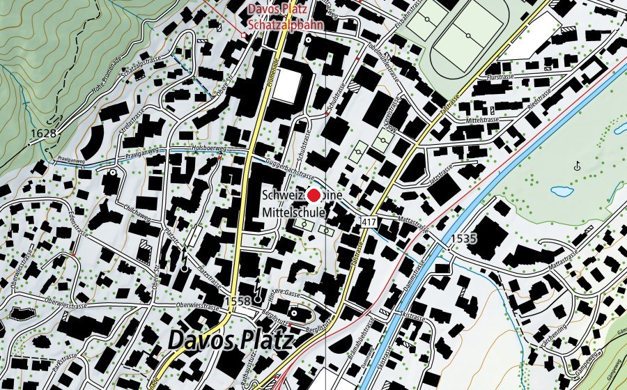 Carte indiquant l’emplacement de Schweizerische Alpine Mittelschule Davos (SAMD) (École)