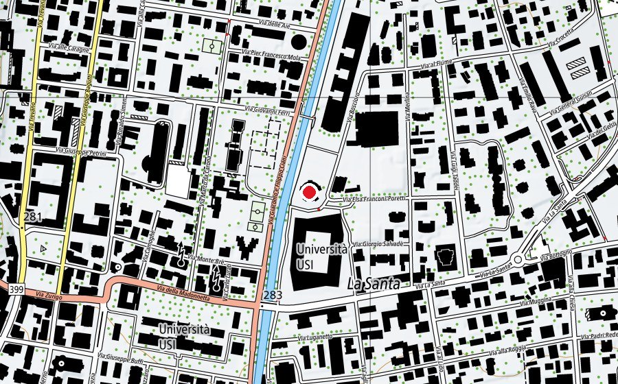 Carte indiquant l’emplacement de Scuola d'arti e mestieri della sartoria Lugano (École)