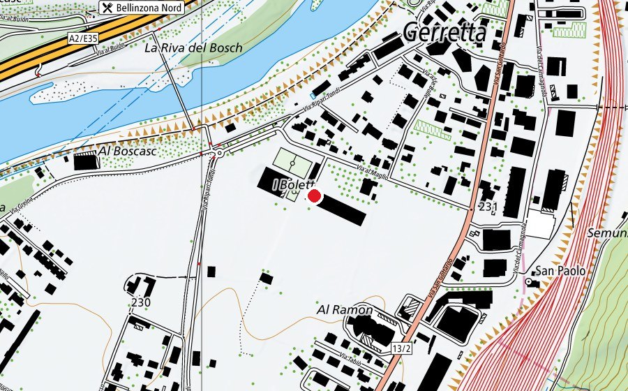 Map showing the location of Scuola Media Bellinzona 2 (School)