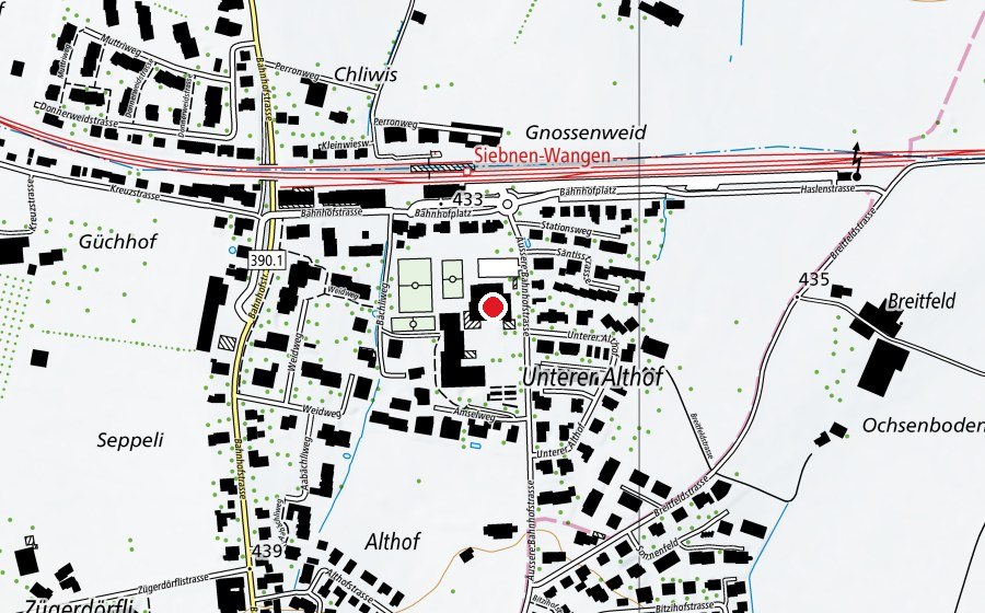 Map showing the location of Sek 1 March Siebnen, Turnhalle (School)