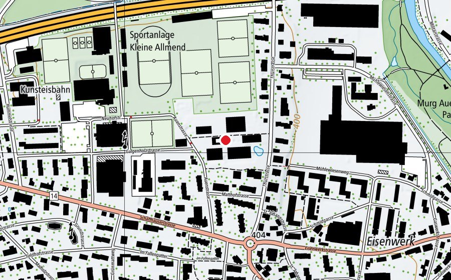 Karte mit dem Standort von Sekundarschule Auen (Schule)