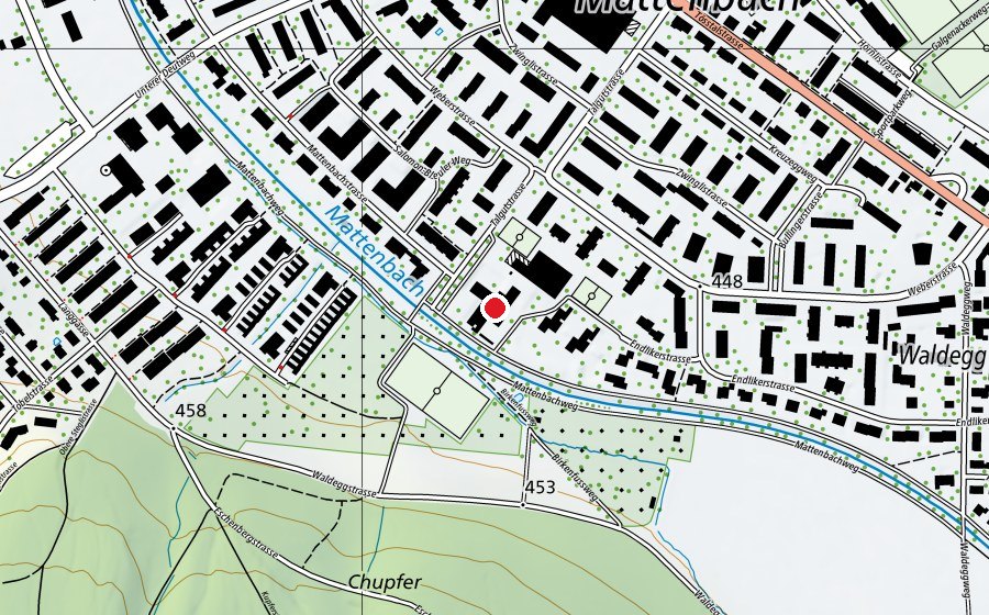 Map showing the location of Sekundarschule Mattenbach (School)