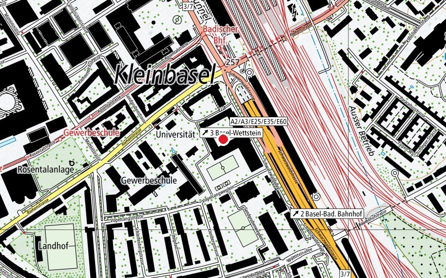 Map showing the location of Sekundarschule Sandgruben (School)