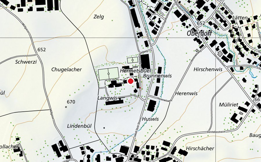 Map showing the location of Sekundarschulhaus Hermetsbüel (School)