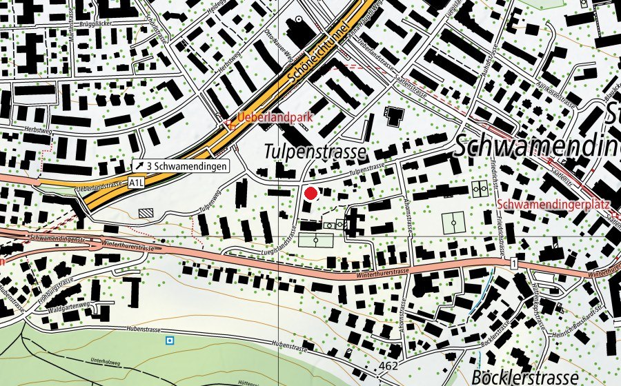 Karte mit dem Standort von Sonderschule Puls+ Abteilung Tulpenstrasse (Schule)