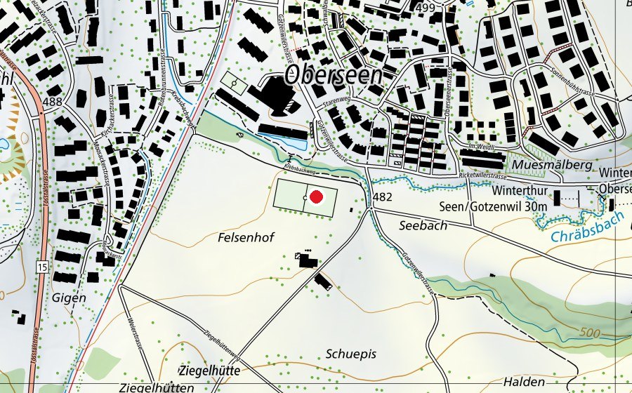 Map showing the location of Sportplatz Schule Oberseen (School)