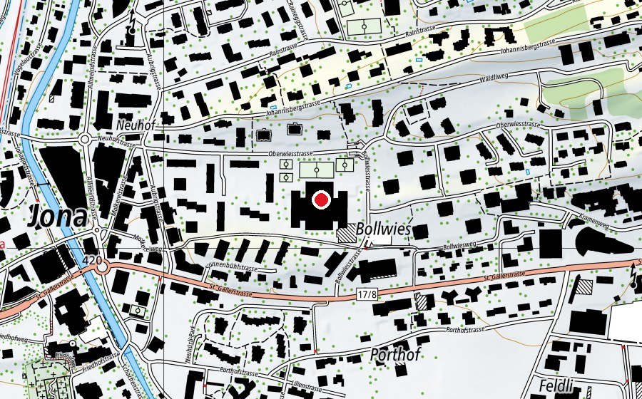 Map showing the location of Sportschule Primarschule Bollwies (School)
